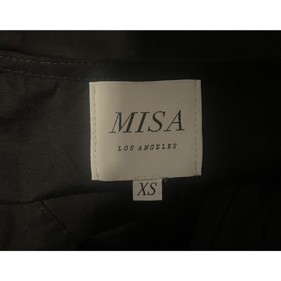 Misa Women's XS Black Poplin Jessika Vneck Button Up Tie Midi Dress EUC - Picture 3 of 5